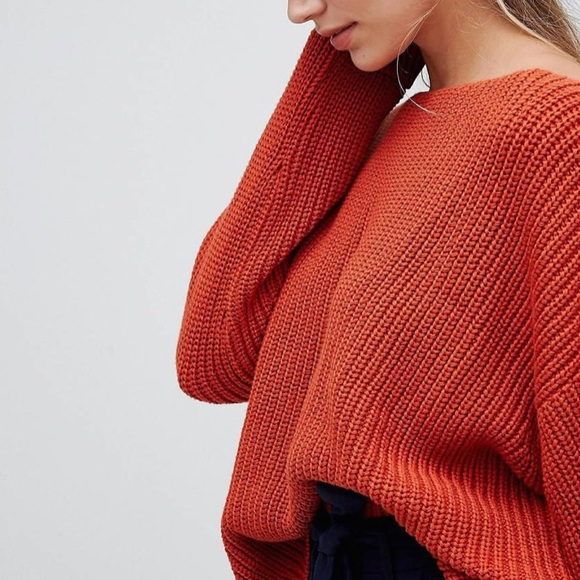 SOLD | French Connection | Red Waffle Knit Pullover Sweater | Size Medium - Picture 3 of 11